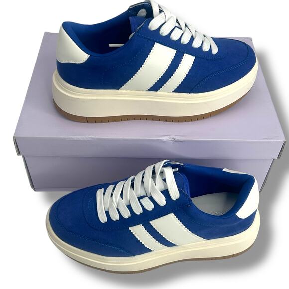NEW Madden Girl Blue Sneakers Size 6 Lace Up Low Top Platform Faux Suede Skater - Picture 3 of 10